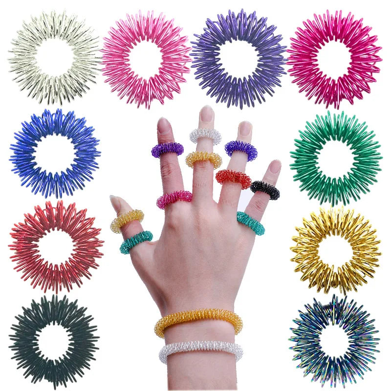 5-15pcs Acupressure Rings Spiky Sensory Finger Rings Set for Teens  Adults Stress Reducer Massager Stress Relief Fidget Toys