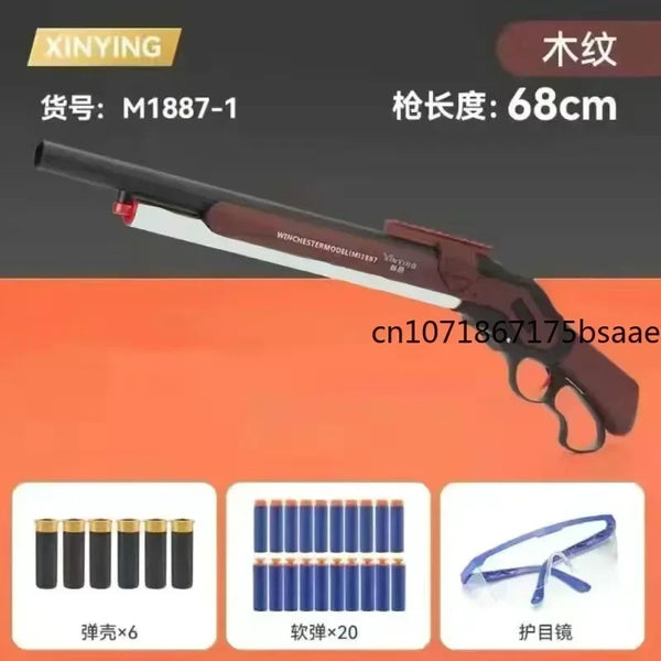 2024 New wooden M1887 shell throwing soft bullet gun toy simulation nozzle Governor Winchester lever boy shotgun toy