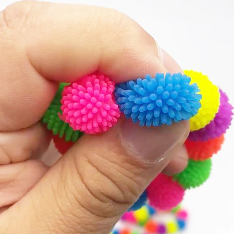 12pcs Multicolor Spiky Hedge Ball Bracelet Wristband Novelty Fidget Toys Squeeze Squishy Sensory Stress Relief Antistress Toy