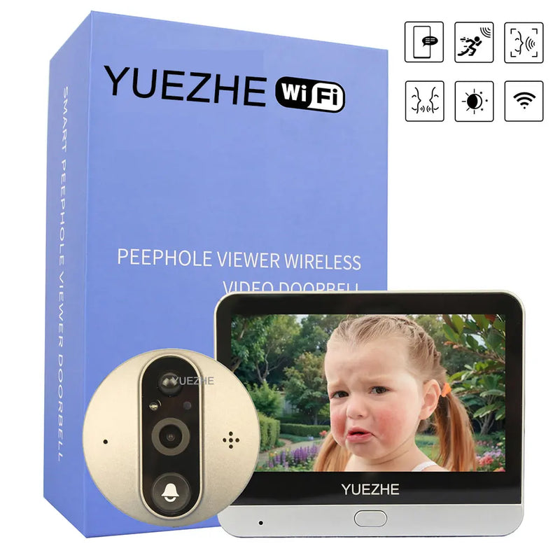 Yuezhe 3MP Door Bell Peephole Camera Wifi 4.3 Inch Digital Doorbell Video Call Security Smart Home Night PIR Wireless House Bell