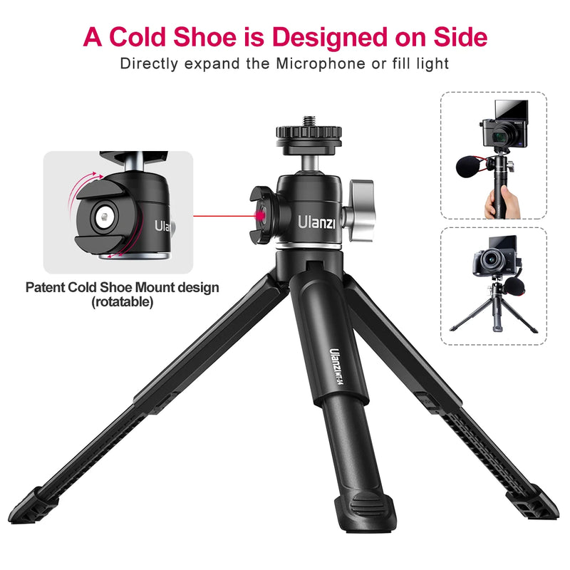 Ulanzi MT-14 Aluminum Alloy Tripod 2KG Load with 360° Ballhead 1/4 Screw Light Portable Vlog Kit Light Desktop Tripods For Phone