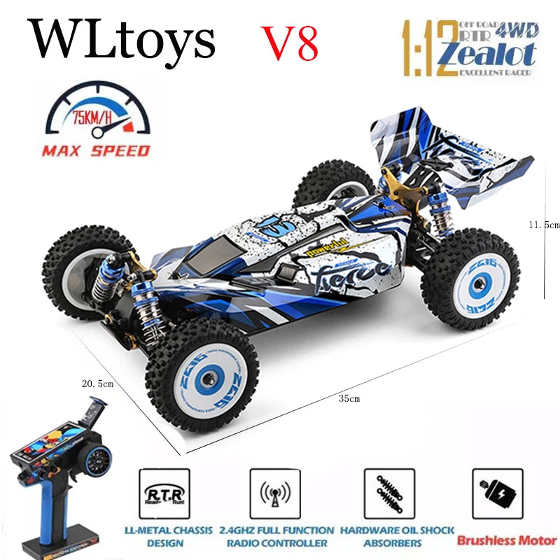 Wltoys New 124017-V8 1/12 2.4G Racing RC Cars 4WD Brushless Motor 75Km/H High Speed Remote Control Off-road Drift Toys For Aduit