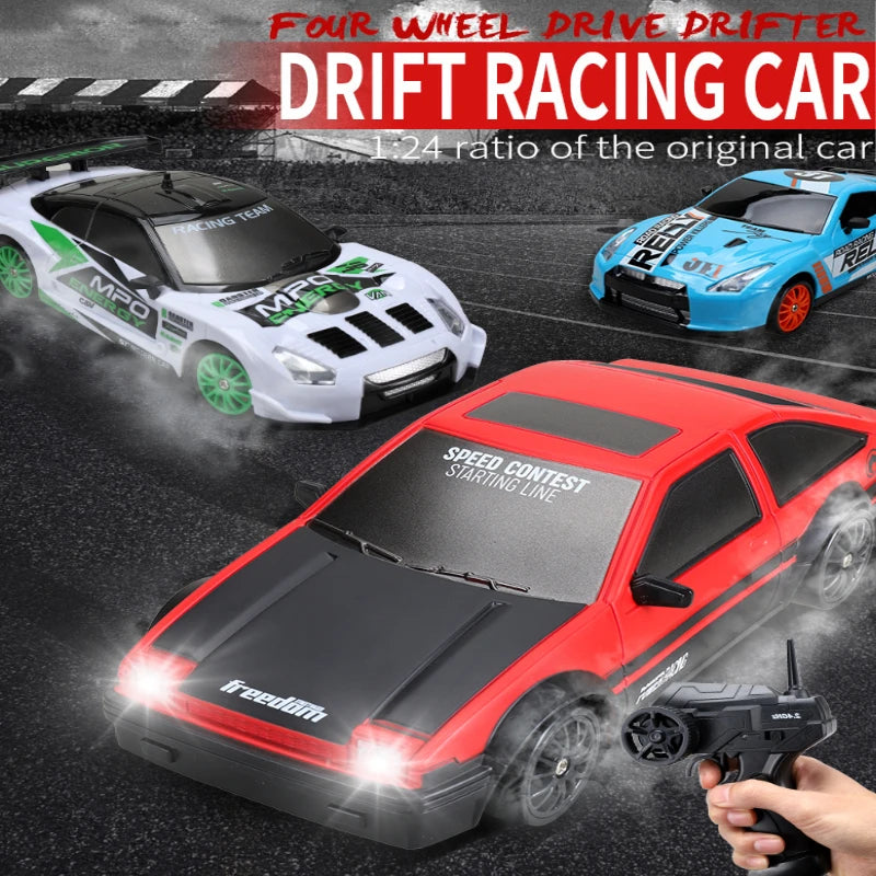 RC Car 2.4G 15km/H 1:24 Four-wheel High Speed Drive Drift Cars Rubber and Drift Two Types of Tires Simulated Racing Toys For Boy