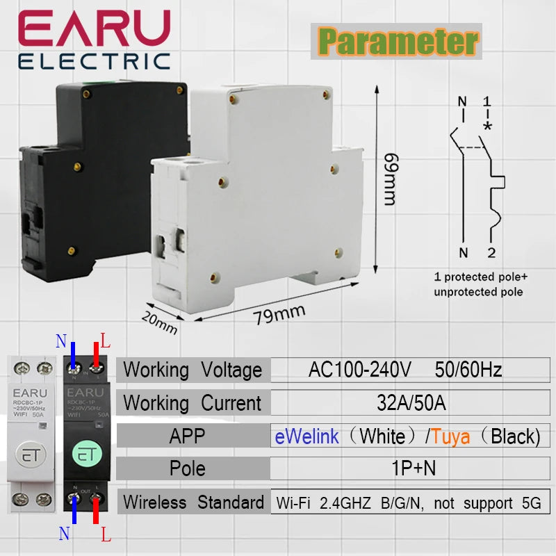 1P+N/4P Zigbee/WIFI Smart Circuit Breaker Relay Switch Voice Remote Control by Tuya eWeLink APP Smart House Alexa Google Home