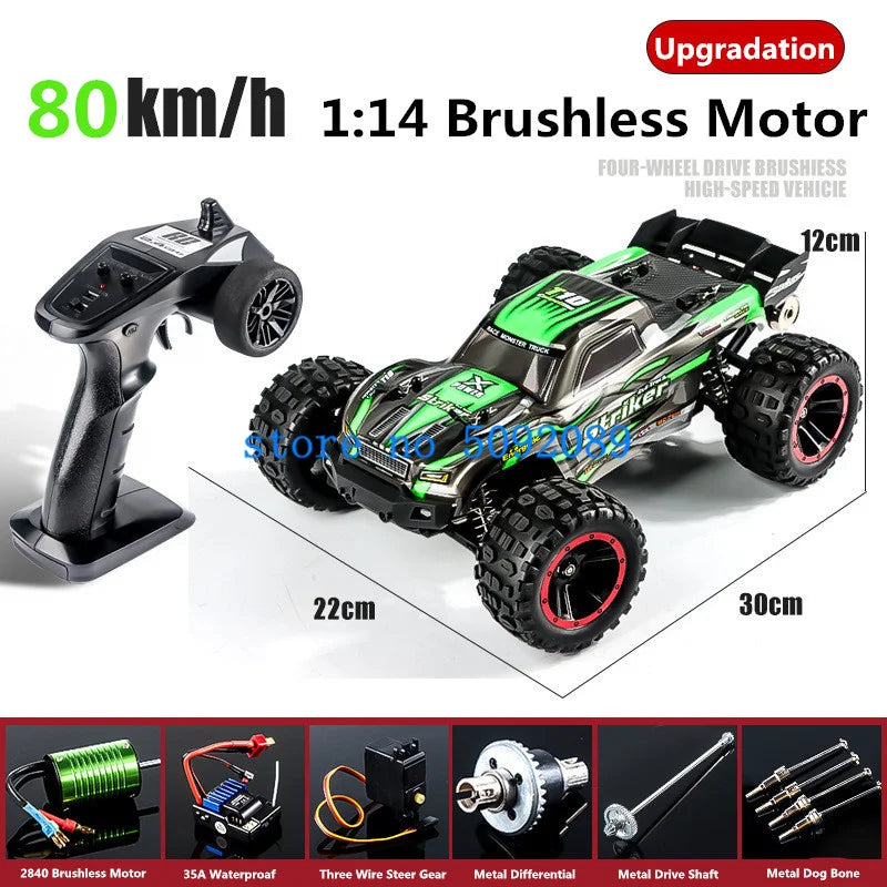 Professional 1:14 Metal Shock Absorber RC Drift Racing Car 80KM/H Brushless Fully Waterproof ESC High-Speed Remote Control Truck