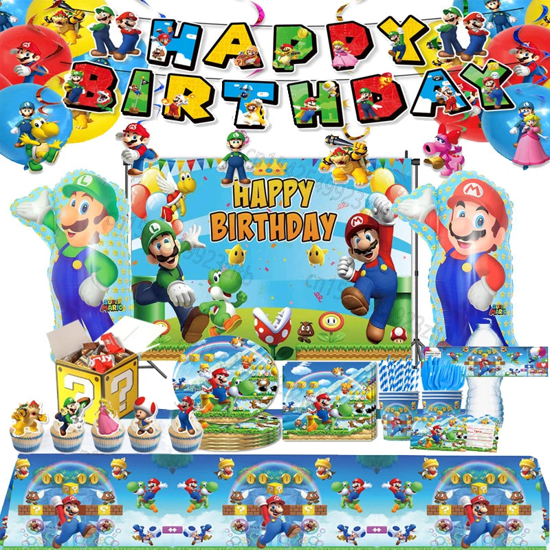 Marios Bros Birthday Party Decoration Game Super-Marios Brother Theme Tableware Cup Plate Balloon Party Supplies Kids Backdrop