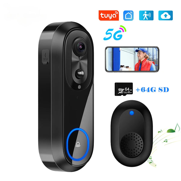 IP65 Waterproof 5G 2.4G WiFi Video Doorbell 1080P Tuya Smart Home Wireless Intercom Camera Door Bell for Security Protection