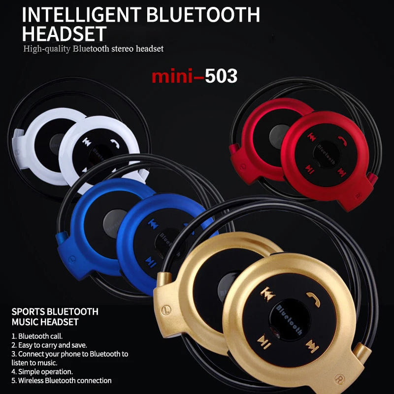 Mini 503 Sport Foldable Wireless Bluetooth Headphone Hifi Stereo Music Gaming Neckband Earphone With Mic Support FM/TF Card Mode