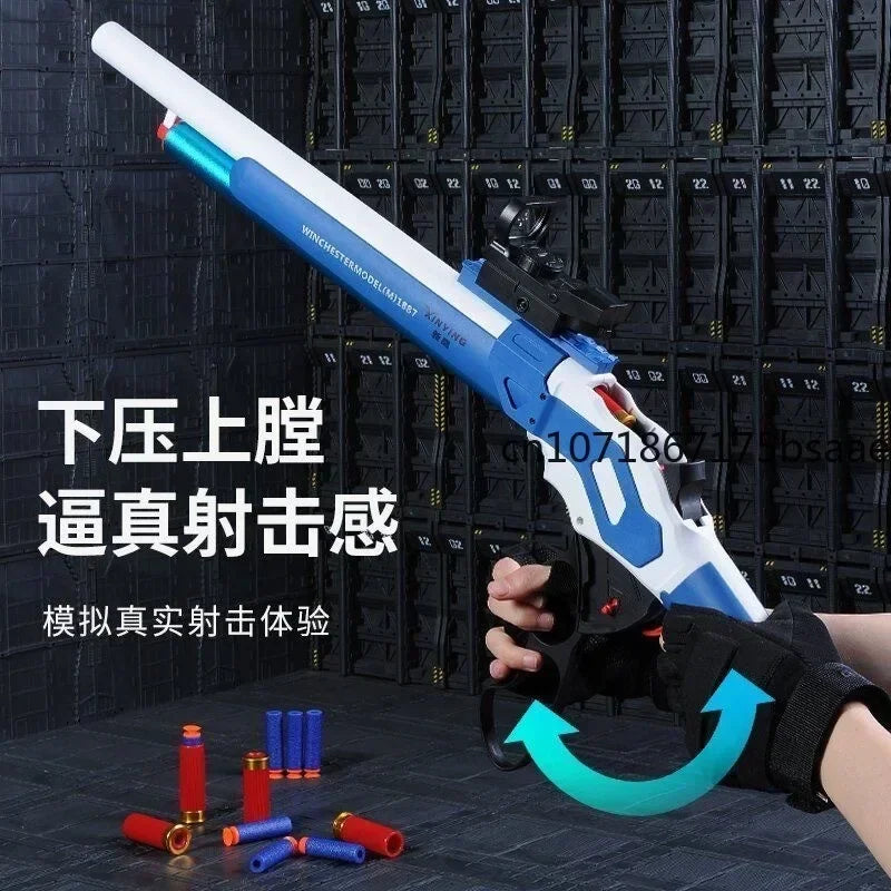 2024 New wooden M1887 shell throwing soft bullet gun toy simulation nozzle Governor Winchester lever boy shotgun toy