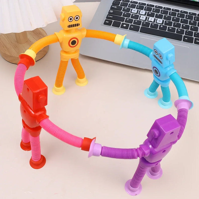 Children's Telescopic Robot Suction Cup Toys Kids Pop Tubes Sensory Playing Games Puzzle Stress Relief Squeeze Fidget Favor Gift