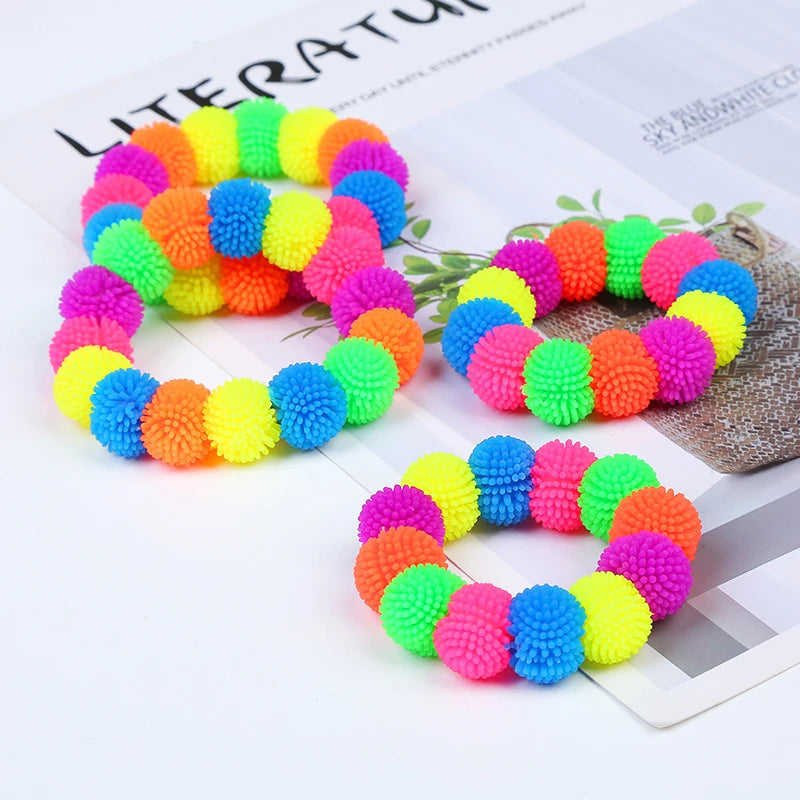 12pcs Multicolor Spiky Hedge Ball Bracelet Wristband Novelty Fidget Toys Squeeze Squishy Sensory Stress Relief Antistress Toy