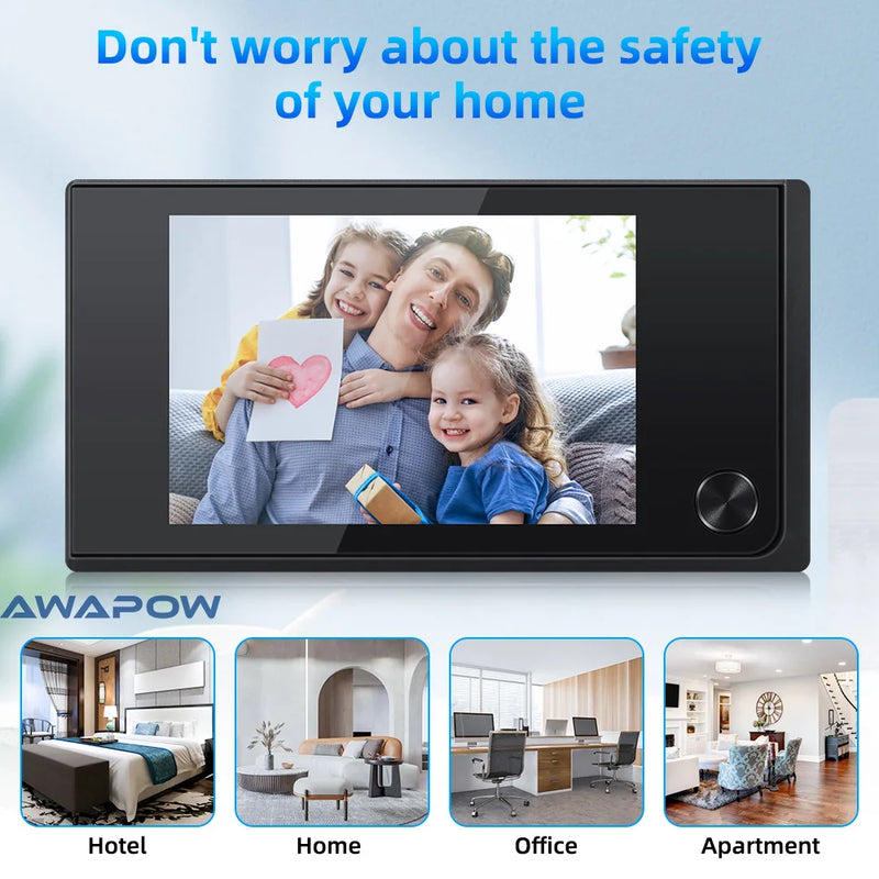 Awapow 3.5 Inch Video Peephole Doorbell Camera 120° Door Viewer Cat Eye Smart Home Outdoor Motion Detection for Home Security