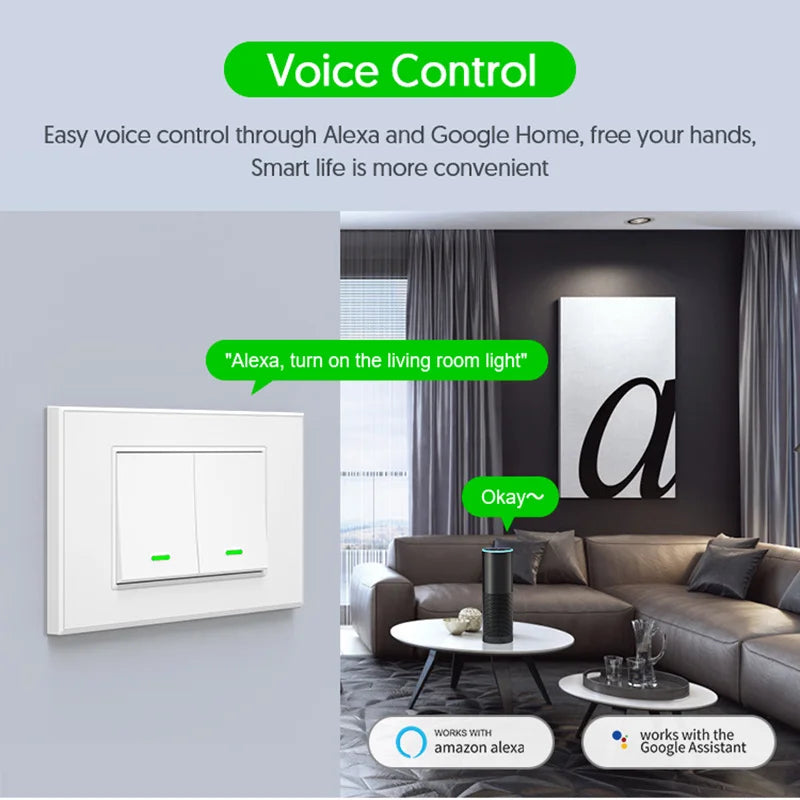 Milfra Smart Wifi Switch Neutral Wire Optional Intelligent Wall Button Light Switches AC100-240V Tuya APP Voice Control by Alexa